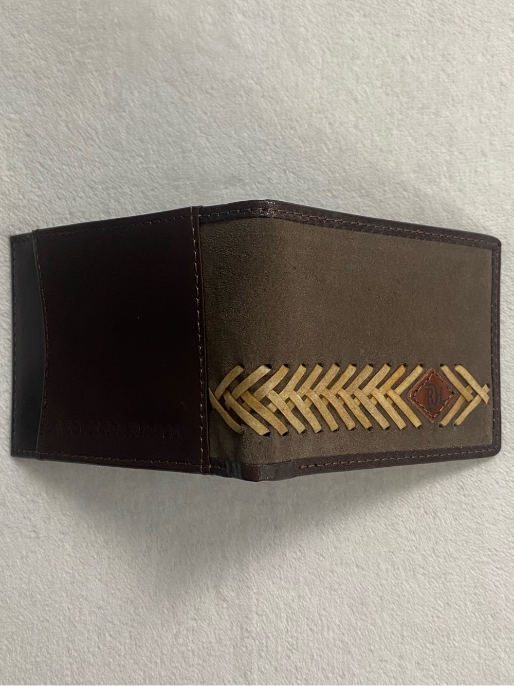Red Dirt Hat Genuine Leather Suede Woven Straw Bi Fold Wallet | Brown - Picture 4 of 8